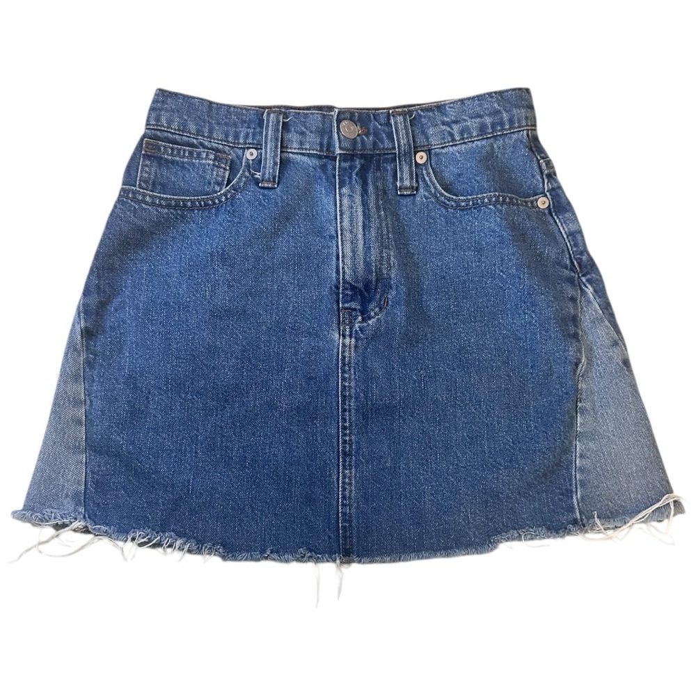 Madewell Women's Blue Jean Rigid Denim A Line Raw Hem Mini, sz 24